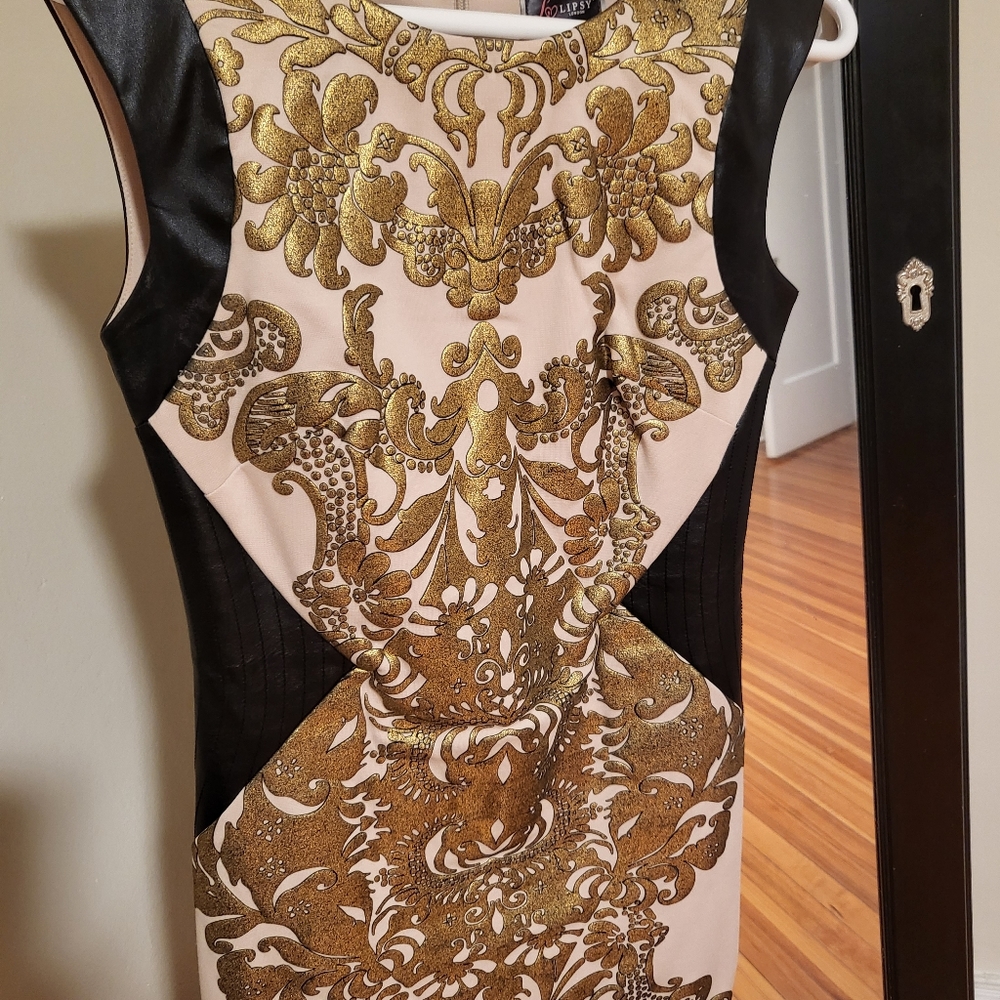 Baroque gold print mini dress